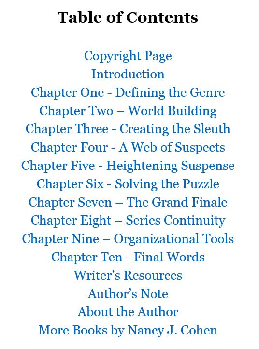 Writing the Cozy Mystery by Nancy J. Cohen, Table of Contents